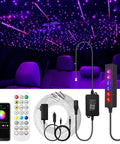 6-Hole RGB Fiber Optic Headliner Starlight Kit With APP Control, 6.5Ft, 240pcs 0.75mm Fiber Optic Strands, colorful lights, music-activated