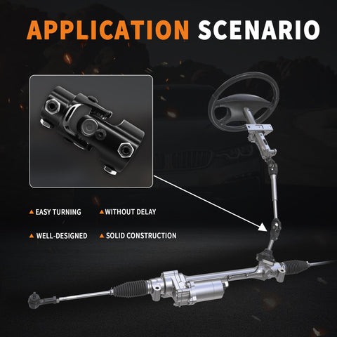Three Quarters Inch DD X One Inch DD Universal U Joint Black Steering Shaft in automotive setup