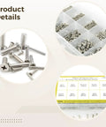 Handy Heavy Duty Stainless Steel Phillips Pan Head Screws Kit With Clear Storage Box M1 To M3 Machine Screws Hardware Fasteners For Home Repairs And DIY Projects, Organized Compartments For Quick Grab And Go, 304 stainless steel screws in box