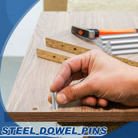 Top Shelf 6 Pack 3/8 X 4 Inch Stainless Steel Dowel Pins Heavy Duty Bunk Bed Replacement Hardware Fits 3/8 PreDrilled Holes For Shelves Cabinets Closet Organizers DIY Ready Rust Proof installed in wood.