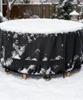 Round Outdoor Table And Chair Set Cover Fits 48 Inch Diameter By 28 Inch High Beefy Built 420D Waterproof UV Resistant Windproof Dustproof Black Patio Furniture Cover in snow.