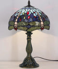 Blue Tiffany Style Dragonfly Stained Glass Table Lamp Dope Light For Bedroom Or Living Room 12 Inch Shade 18 Inch Tall