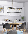 Dope Industrial Modern Farmhouse Kitchen Island Light Chandelier In Black And Brass 5-Light Rectangular Bar Pendant in kitchen