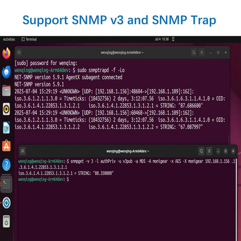All In One Network Temperature And Humidity Monitor With PoE Power Supply SNMP data on Linux terminal screen
