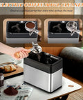 Image of Electric Espresso Knock Box With Automatic Portafilter Cleaner And Coffee Grounds Disposal Station, sleek design for easy coffee use.