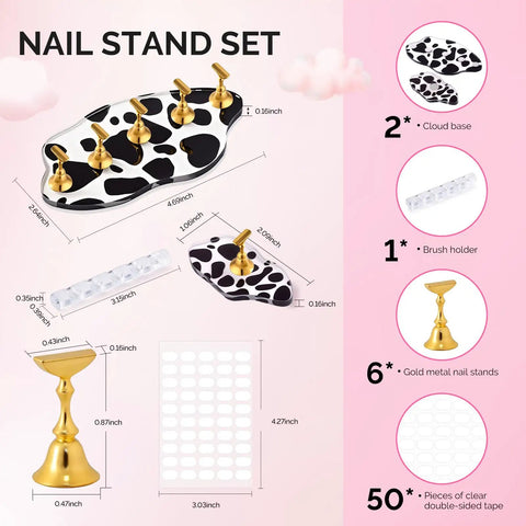 Update Nail Stand Set For Press Ons With Two Spotted Cloud Magnetic Bases Practice Painting Display Includes Brush Holder
