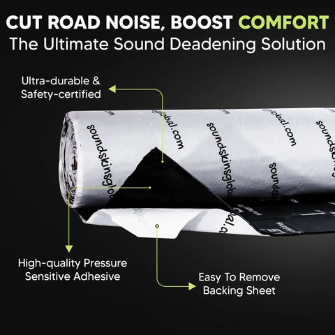 Heavy Duty Car Sound Deadening Sheets 11 Square Foot Triple Layer 180 Mil Thick with easy to remove backing for noise control.