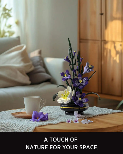 Gladiolus Flower Building Set From Bloom Up Series Dope Home Decor Kit With Realistic Gladiolus Stems And Bud Accents For Calming Creative Build And Eye Catching Vibe NF10332, purple and white floral display on table