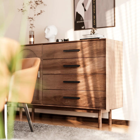 Wooden dresser with 10 Pack Matte Black Cabinet Handles For Kitchen And Bathroom Renovations With 3 Inch Center To Center Hole Spacing