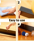 Step-by-step use of 12 Pack Under Couch Blocker Black Pet Barrier Strip To Lock Down Your Sofa Gap and Keep Dogs From Crawling Beneath Furniture.