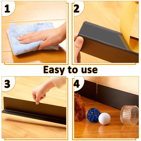 Step-by-step use of 12 Pack Under Couch Blocker Black Pet Barrier Strip To Lock Down Your Sofa Gap and Keep Dogs From Crawling Beneath Furniture.