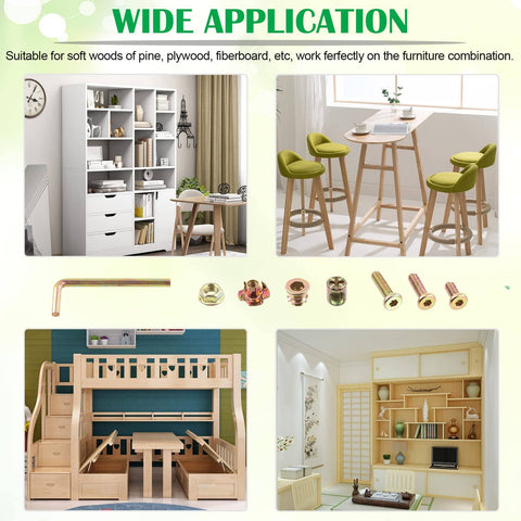 Collage of furniture with All In One M6 Zinc Plated Furniture Hardware Replacement Kit With 181 Pieces showcasing application