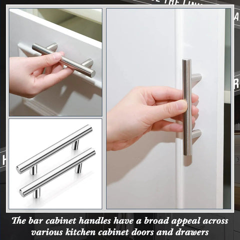 Person installing 100 Pieces Brushed Stainless Steel Cabinet Pulls 3 Inch Hole Center Handles on a white cabinet