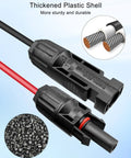 Close-up of Solar Extension Cable Weatherproof Entry Gland Junction Box With Female And Male Connector Adapter 10 Ft 10 AWG showing connectors and cable.