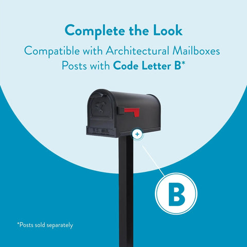 Heavy Duty Post Mounted Outdoor Mailbox in Black with Galvanized Steel Construction on post code B