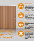 6 Foot Aluminum Bypass Sliding Door Hardware Kit For Two Doors With Finger Pulls Quiet Smooth Rollers Track Set In Silver Finish Fits Doors 1 3 8 To 1 3 4 Inches Thick Supports Up To 150 Lbs Ideal For Closets And Room Dividers shown installed with features text overlay