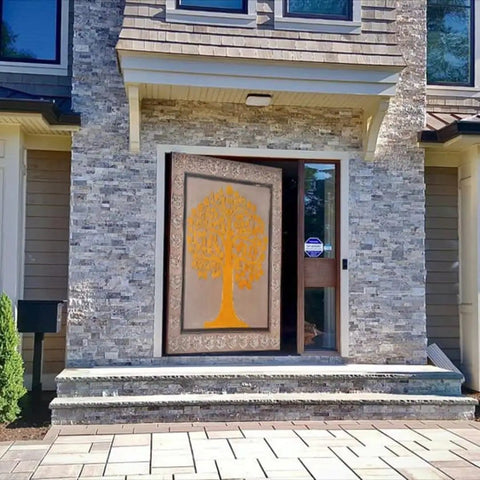 Hand Carved Tree Of Life Door For Exterior Or Interior Use, Pivot Barn Style Door With Large Sliding Or Hinged Panels