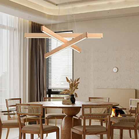Wood Integrated LED Linear Pendant Light 31.5 Inch 18W 4000K Modern Farmhouse Fixture For Kitchen Island And Dining Room Walnut Ash Wood Finish Adjustable Height Minimalist Yet Cozy Lighting