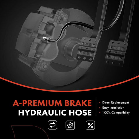 Front Driver Brake Hydraulic Hose Compatible With Chrysler Avenger 2008 2014 Caliber 2007 2012 Compass Patriot 2007 2017 Chrysler 200 2011 2014 Sebring 2007 2010 Front Left Driver Side image showing brake hydraulic hose and vehicle pedal connection.