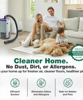 Family sitting on floor with dog next to vacuum promoting cleaner home using Static Dissipating Backpack Vacuum Hose With One And A Half Inch Cuffs Replacement For ProTeam Super Coach Vac Mode 6 And Other Models Part 103048 1 Pack Built To Last Seamless Fit High Quality Vacuum Accessory