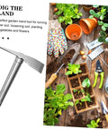 Stainless Steel Garden Hoe Tool With Ergonomic Handle For Quick Weeding And Digging In Vegetable Gardens, shown with gardening supplies.