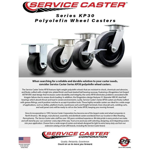 Rock Solid Heavy Duty Kingpinless Swivel Top Plate Caster With 5 Inch Polyolefin Wheel and Premium Ball Bearings on display.