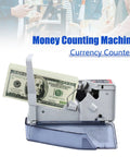Portable Money Counter Machine With LED Display Counts 600 Bills Per Minute 100 To 240V shown with currency notes.