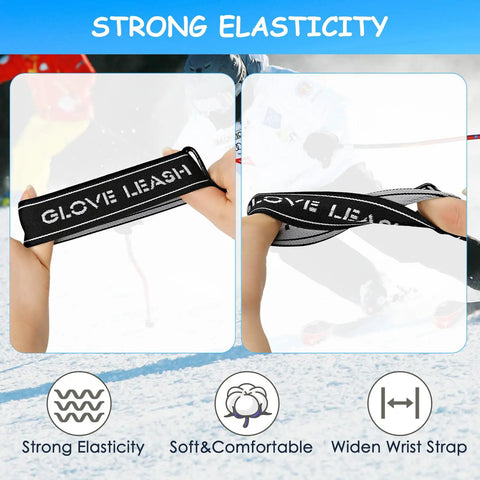 Anti Lost Ski Glove Leash Wrist Straps For Men Who Ski Elastic Straps Size 8 to 11 showcasing strong elasticity in use