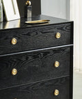 Gold Round European Style Drawer Pulls with Smooth Grip on Black Dresser, Brass Cabinet Ring Knobs Set for Furniture Upgrade