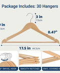 Straight Up Premium Quality Natural Wooden Coat Hangers Thirty Pack Flat Profile Wood Suit Hangers dimensions 17.5x9x0.47 inches shown