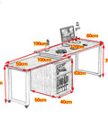Polymorphic Computer Desk With Transformable Dual Workstation, Lacquered Steel Frame Legs, Easy Peasy Foldable Office Table, Built In Storage Shelves, Straight Up Game Changing Hustle Station, Sleek Black Finish dimensions illustration with measurements.