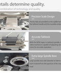 Jaryannix 8X16 Benchtop Mini Metal Lathe With Variable Speed Control And Digital Display, close-up of precision scale design and tailstock.