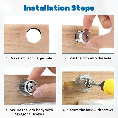 Installation steps for Three Pack Cam Lock Set For Letterbox Cabinet Door Mailbox Cupboard Locker With Adjustable Clamp Frame.