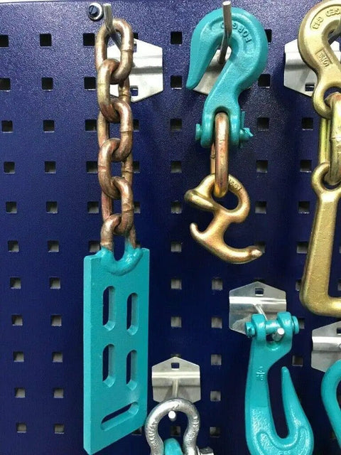 Wall display of 8 Piece Auto Body Frame Machine Collision Repair Pulling Tie Tools Hook Value Set