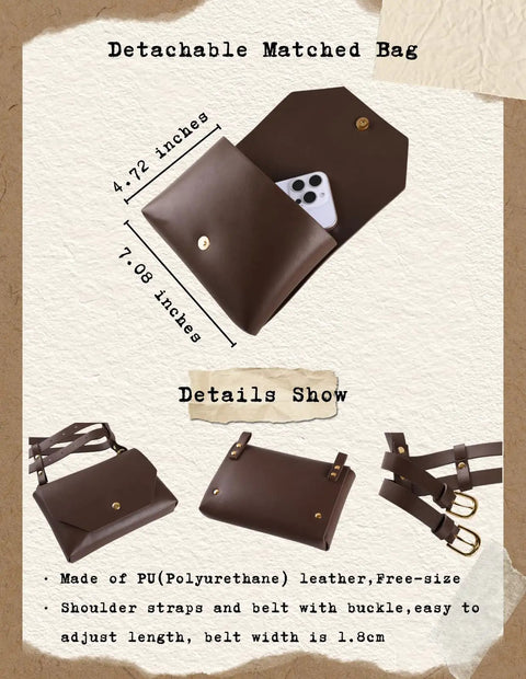 Absolutely Rad Renaissance Belt Pouch For Women, Dope Pirate Halloween Cosplay Hip Bag, Extra Large Capacity Hands Free Smartphone And Keys Holster In Vintage Sepia shown with detachable straps and smartphone inside.
