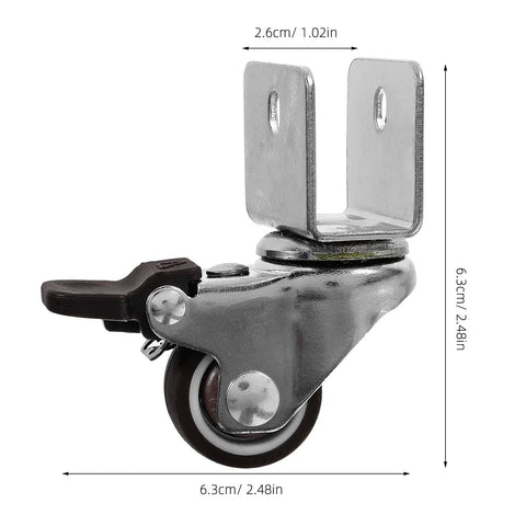 Set Of Four Heavy Duty One Inch Swivel Caster Wheels With U Shaped Brackets Silent Rolling Replacement Hardware close-up with dimensions.