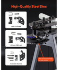 Commercial Grade Portable Electric Pipe Bender Powered By A Snappy 750W Motor And Three Heavy Duty Dies showing high-quality steel dies in various sizes.