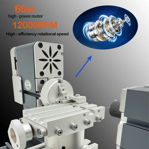 60W High Power Mini Metal Lathe Machine 12000 RPM 4 Axis Desktop Turning Tool motor detail with high-efficiency speed features.