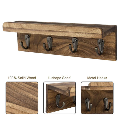 Prime Farmhouse Key Holder Wall Mount With Four Reliable Grip Hooks And Super Slick Floating Mail Shelf For Lowkey Entryway Organization And Smooth Home Vibes
