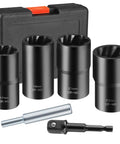 Six Piece Twist Socket Set For Stripped Lug Nuts And Damaged Bolts, Wheel Lock Remover Kit With 17mm 19mm 21mm And 22mm Sockets
