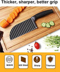 Neletao crinkle potato cutter with black handle; stainless steel wavy blade, 2.9 x 11.8 inches, for wave-cut fries