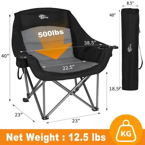 Oversized XL Camping Chair For Adults Built Tough 500 Lb Capacity with padded headrest, cup holder, and folding design