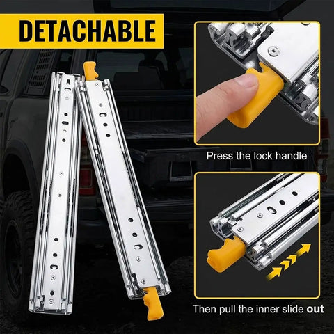 3 Fold Full Extension Drawer Slides With Lock 76mm Wide Side Mount Ball Bearing Rails Heavy Duty 500 Lb