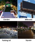 Ultra Bright 200W LED Flood Light 6000K Daylight White illuminating garden, billboard, parking lot, and square