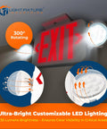 Compact Combo Exit Sign With Emergency Lights Red LED, White Housing, 120/277VAC Hardwired With Battery Backup, UL 924