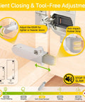 Soft Close Motion Damper For Cabinets, Smooth No Slam Closing, Hydraulic Buffer, Replacement Hardware, Hidden Concealed Mechanism For Face Frame And Frameless Hinges, 55N, Easy Side Mount Installation, chrome damper close-up