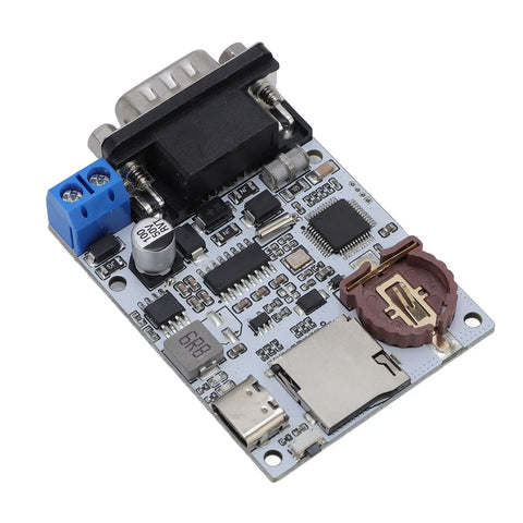 Hella Solid Serial Data Logger With Rtc Timestamp And Dual Led Indicators Monitors Industrial Machines Plugs Straight Into Type C And Rs232 Ports Saves Txt Files To Fat32 Cards Up To 128 Gb Zero Hassle Pcb Testing close-up view of circuit board with connectors and components