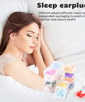 Woman sleeping with 150 Pairs Bulk Silicone Ear Plugs With Carry Case Individually Wrapped Soft Reusable Noise Cancelling Ear Plugs