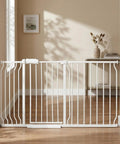 Extra Wide Indoor Baby Gate For Doorways And Stairs Pressure Mounted White Metal 67 To 71.6 Inch Wide With Extensions Walk Through Gate
