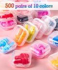 200 Pairs Silicone Ear Plugs Bulk With 10 Assorted Colors And Carry Cases displayed on a pink background